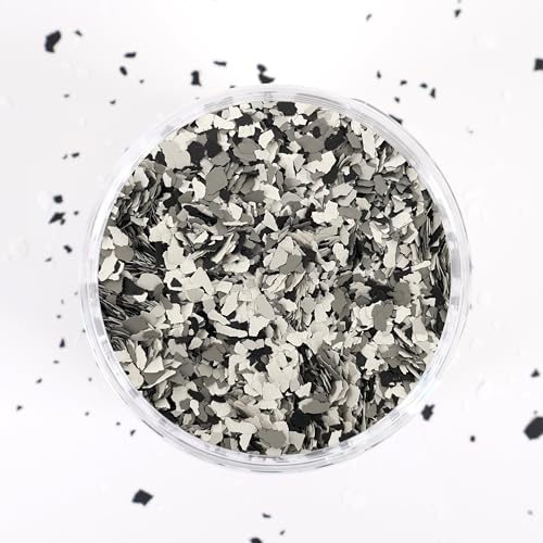 Farbchips | Dekochips | Terrazzo | Farbglitter | Farbflocken | Granulat | Partikel | Pigmente zum Basteln und Einarbeiten in Jesmonite, Epoxidharz, Kunstharz, Gips, Beton (Schwarz-Weiß-Grau) von your epox.de