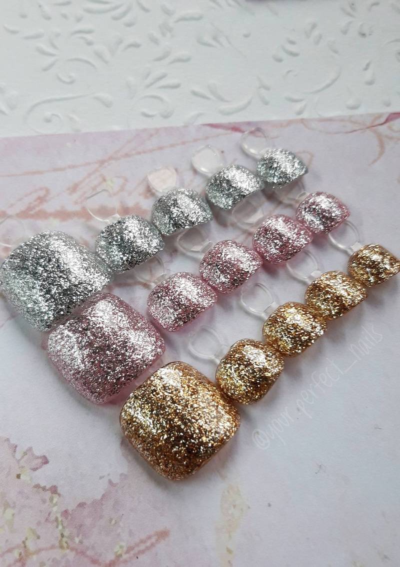 Zehennägel Zum Aufdrücken - „Glitzer" | Versandfertig Press On Nails Pediküre Nägel Aufdrücken Künstliche Falsche von yourperfectnailss