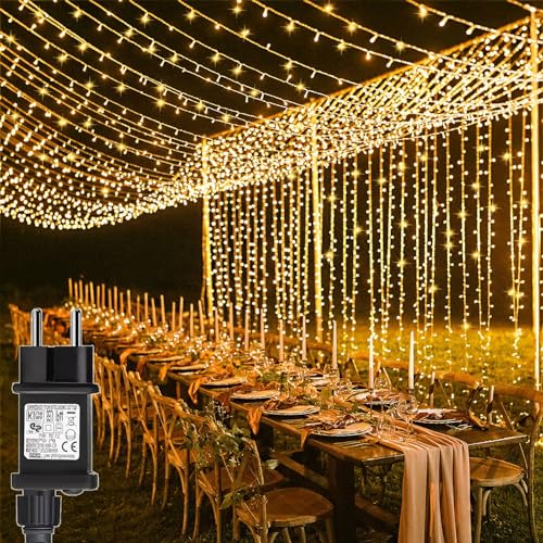 Yowin Lichtervorhang 6m x 3m 600 LED Lichterketten Vorhang mit Stecker, 8 Modi Lichtervorhang Aussen Wasserdicht Wasserfall Lichterkette für Zimmer Hochzeit Garten Pergola Außen Innen Weihnachtsdeko von yowin