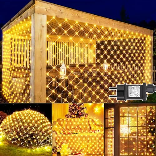 yowin 2 Stück Lichternetz Außen 3x2m 200 LED Lichterkette Netz mit Stecker, Timer, 8 Modi Weihnachtsbeleuchtung Netz Wasserdicht Lichtervorhang für Busch Garten Balkon Innen Baum Zimmer Deko von yowin