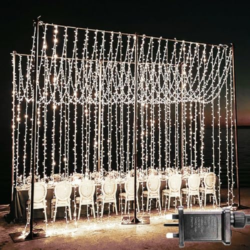 yowin 2 Stück Lichtervorhang 6m x 3m 600 LED Lichterkette Vorhang mit Stecker, 8 Modi Weihnachtsbeleuchtung Wasserdicht Wasserfall Lichterkette für Weihnachten Hochzeit Innen Außen Deko - Weiß von yowin