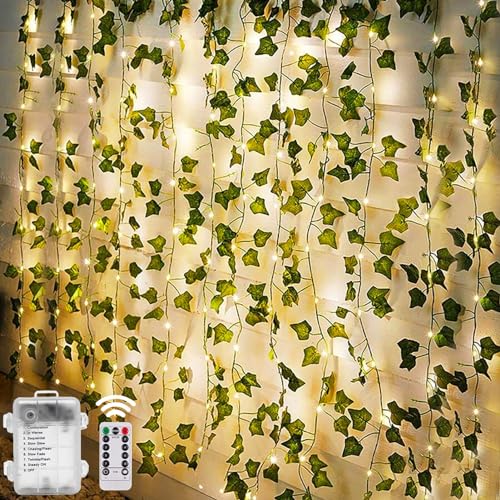 yowin Efeu Lichterkette 10M 100 LED Fake Efeu Batteriebetrieben mit Fernbedienung für Aesthetic Zimmer Decor, 8 Modi Wasserdicht Efeu Künstlich mit Lichterkette für Room Balkon Garten Terrasse von yowin