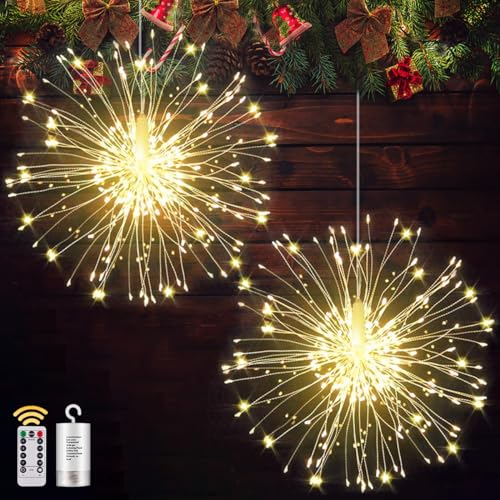 yowin Feuerwerk Lichterkette 2 Stück 180 LED Weihnachtsbeleuchtung Außen Batterie, 8 Modi Lichterkugel Weihnachtsdeko Fenster Wasserdicht Weihnachtslichter mit Fernbedienung für Innen Aussen Deko von yowin