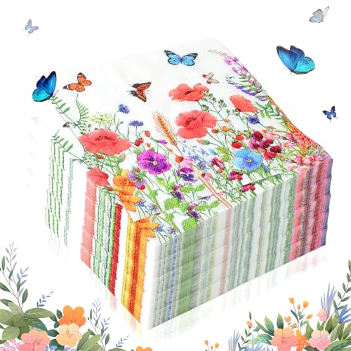 ysister 100 Stück Papierservietten mit Blumen Servietten Blumen Servietten Geburtstag Schmetterlinge Servietten Tischdekoration, für Frühling Geburtstage Partys Hochzeiten Feiern,Kommunion von ysister