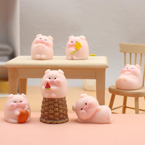 ysister Glücksschweinchen 6 Stück Miniatur Schwein Figuren Rosa Schweinchen Ornamente Dekoration Glücksschweinchen Figuren Mini Schweine für DIY Handwerk, Kuchen Dekoration, Fee Garten Decoratino von ysister