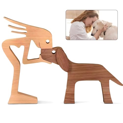 ysister Mann und Hund Holzstatue,Handgemachte Holzstatuen,Holzfiguren Skulptur Ornamente Set Holzskulptur Ornamente für Hundeliebhaber Für Schlafzimmer, Heimbüro, Regal Dekor Schreibtisch von ysister