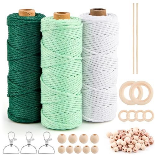 3 Stücke 60m Makramee Garn Set, Makramee Garn 3mm, Makramee Baumwollgarn, Baumwollgarn Natur eignen Sich für DIY Handwerk，Weben Dekoration und Hängepflanzen von yue