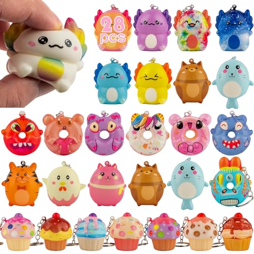 yuechen 28 Squishy Schlüsselanhänger Kinder,Anti Stress Spielzeug Schlüsselanhänger Tier,Mitgebsel Kindergeburtstag, Geburtstag Mitgebsel Kinder, Give Aways Kindergeburtstag Gastgeschenke von yuechen