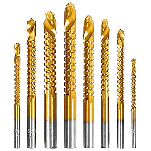 YUENTOEN Spiralbohrer – 8-teiliges Wellenschliffbohrer-Set, titanbeschichtet, HSS Sharp 3–10 mm Zimmermanns-Bohrer, Spiralsäge-Bohrer für Holzbearbeitung, Stahl, Metall, Kunststoff, Schraubenlochsäge von yuentoen