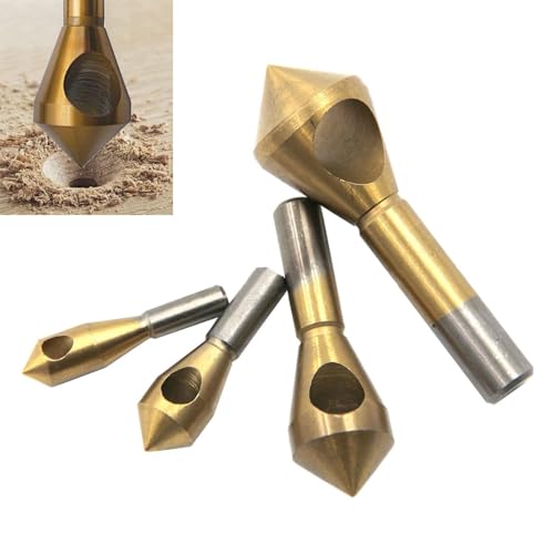 Yuentoen 4 Stück Kegelsenker Entgratsenker, 90°Titanium Beschichtet Senker Bohrer Set, Querlochsenker, HSS Kegelsenker für Holz, Metall, Kunststoff, Aluminium ﻿ von yuentoen