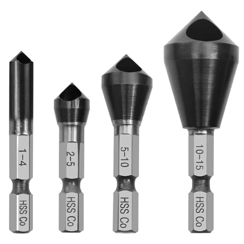 Yuentoen 4 Stück Querlochsenker,Kegelsenker Entgratsenker 90° Fase Titan Beschichtet Countersink Senker, HSS-Co (Kobalt) Senker Bohrer Set für Holz, Metall, Kunststoff ﻿ von yuentoen