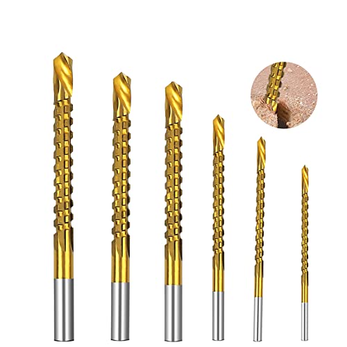 Yuentoen Sägezahnbohrer, 6 Stück Titan beschichtete HSS Twist Bohrer 3-8mm gezackte Bohrer Set Tischler Hacksaw Bohrer Spiralbohrer Holzbearbeitung Bohrer ﻿ von yuentoen