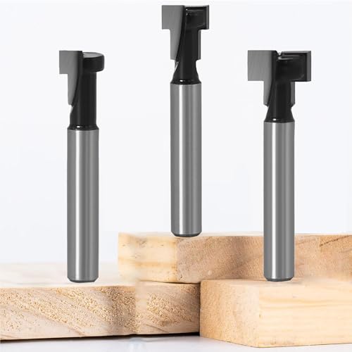 Yuentoen Fräser Schaft, 3 Stücke Fräser Set, T-Nutfräser T-slot & T-Track Slotting, Fräsen Werkzeug Set,6.35m Schaft Cutter Router,Oberfräse Fräser, T Nut Fräser Router Bit Set von yuentoen