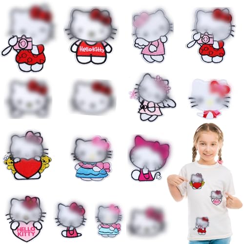 15 Stück Flicken zum Aufbügeln Kinder Kitty Aufnäher, Bügelflicken Kinder Aufnäher zum Aufbügeln, Patches zum Aufbügeln Set DIY Bügelbilder für Jacken Kleidung Kleid Rucksäcke von yumcute