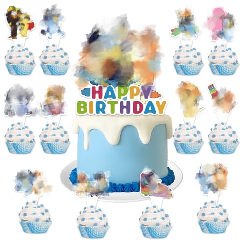 25 Stück Kuchen Deko Happy Birthday Tortendeko Cake Toppers Deko Geburtstag Jungen Mädchen Tortendek Birthday Party Dekoration Cartoon Cake Toppers zum Kinder (H) von yumcute