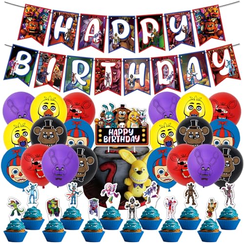 34 Stück Cartoon-Geburtstagsparty-Dekorationen, Partyzubehör beinhaltet Geburtstagsbanner Cupcake-Topper Latex-Luftballons Kuchenaufsatz Kinder Jungen Mädchen von yumcute