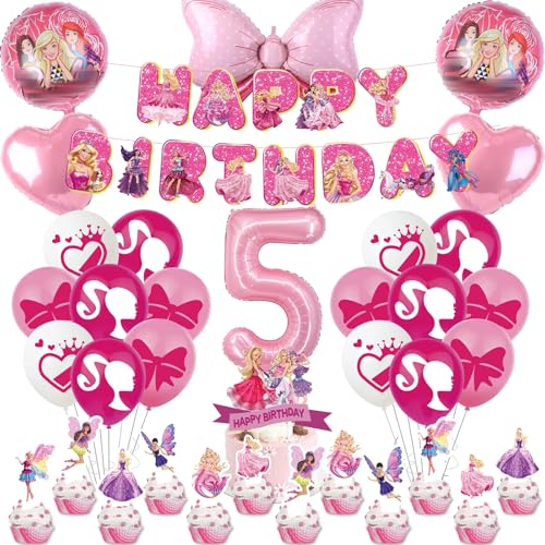 38 Stück Prinzessin Geburtstag Deko, Rosa Luftballons Geburtstagsdeko Mädchen 4 5 6 7 jahre,Kindergeburtstag Deko mit Latexballons Cupcake Topper Kuchentopper Happy Birthday Banner Folienballons von yumcute