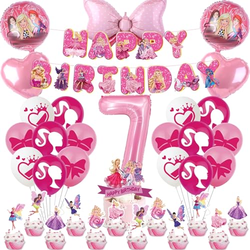 38 Stück Prinzessin Geburtstag Deko, Rosa Luftballons Geburtstagsdeko Mädchen 4 5 6 7 jahre,Kindergeburtstag Deko mit Latexballons Cupcake Topper Kuchentopper Happy Birthday Banner Folienballons von yumcute