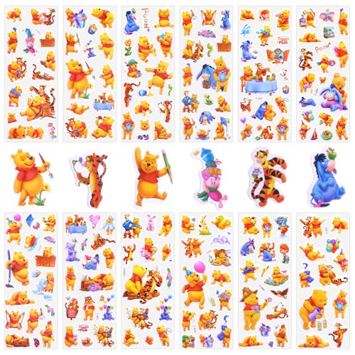 3D Aufkleber für Kinder, 12 Blatt Bear Sticker Set, 140+ Anime Stickers, 3d Sticker Kinder für Party Taschen, Kawaii Aufkleber Kinder, Wiederverwendbare Sticker Kinder für Mädchen Scrapbooking von yumcute