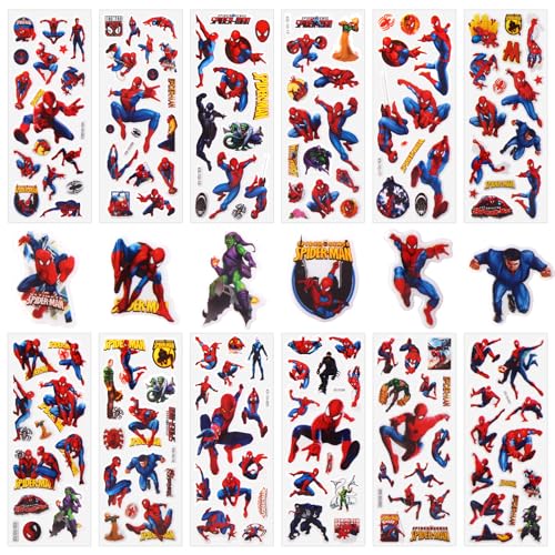 3D Aufkleber für Kinder, 12 Blatt Spider Sticker Set, 140+ Anime Stickers, 3d Sticker Kinder für Party Taschen, Kawaii Aufkleber Kinder, Wiederverwendbare Sticker Kinder für Mädchen Scrapbooking von yumcute