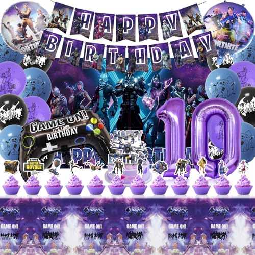 38 Stück Fortnit Geburtstagsdeko 10 Jahre, Gaming Party Geburtstag Deko, Videospiel Geburtstag Luftballons, Geburtstag Party Set Mit Game Geburtstagsbanner Game Hintergrund Thema Geburtstagsparty von yumcute