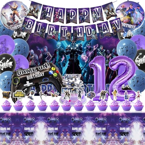 38 Stück Fortnit Geburtstagsdeko 12 Jahre, Gaming Party Geburtstag Deko, Videospiel Geburtstag Luftballons, Geburtstag Party Set Mit Game Geburtstagsbanner Game Hintergrund Thema Geburtstagsparty von yumcute