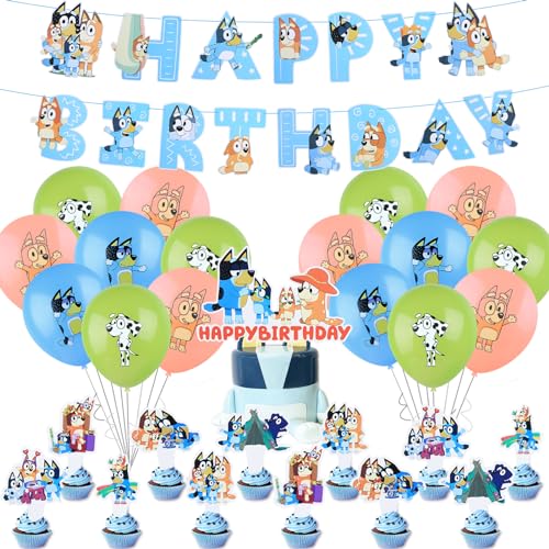 Bule1 32PCS Bluey Deko Kindergeburtstag , Partygeschirr Geburtstagsdeko 3 4 5 Jahre, Bluey Birthday Decorations Party Deko Geburtstag Cake Topper Kuchen für Kinder Geburtstagsfeier Bule1 32PCS Bluey Deko Kindergeburtstag , Partygeschirr Geburtstagsdeko 3 4 5 Jahre, Bluey Birthday Decorations Party Deko Geburtstag Cake Topper Kuchen für Kinder Geburtstagsfeier von yumcute