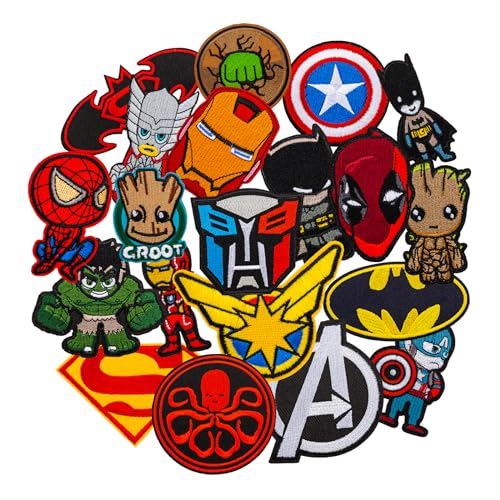 Flicken Zum AufbüGeln, Patches Zum AufbüGeln, AufnäHer Zum AufbüGeln Kinder, 20pcs Superhelden BüGelpatch, Avengers Sticker BüGelflicken FüR Textilien Kinder, DIY Kleidung Jacken RucksäCke Jeans von yumcute