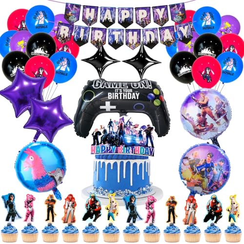 Geburtstag Dekoration, Fortnit Geburtstagsdeko 42 Stück Gaming Party Geburtstag Deko Partygeschirr Banner Folienballon Geburtstag Luftballon Kuchendeko Game Thema Geburtstagsparty Junge von yumcute