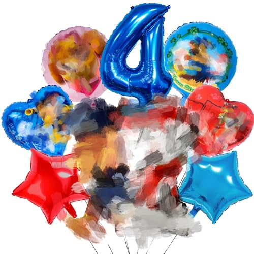 Geburtstagsdeko 4 Jahre Junge, Dog Geburtstag Deko Luftballons, Stern Rrunde Ballon für Themenparty Junge, Nummer 4 Kindergeburtstag Deko und Folienballons für Party Birthday Mädchen Muffin Deko von yumcute