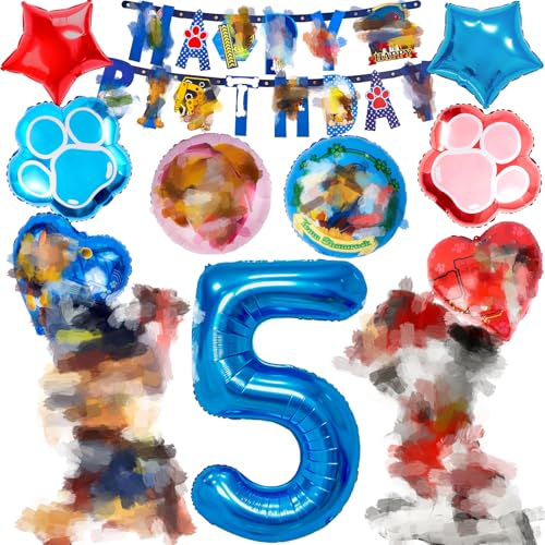 Geburtstagsdeko 5 Jahre Junge, Dog Geburtstag Deko Luftballons, Happy Birthday-Banner Stern Rrunde Ballon für Themenparty Junge, Nummer 5 Kindergeburtstag Deko und Folienballons für Party Mädchen von yumcute