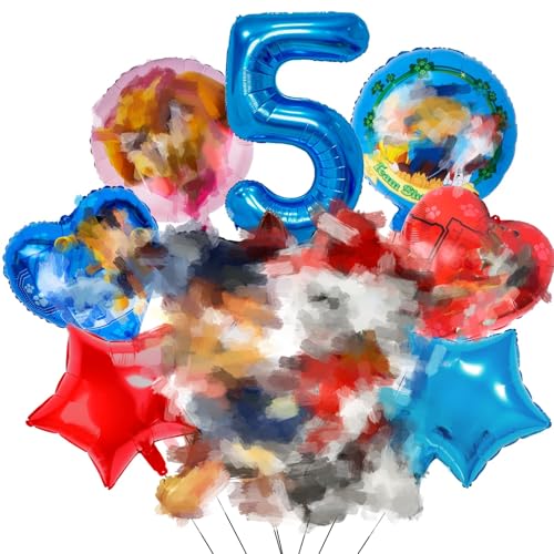 Geburtstagsdeko 5 Jahre Junge, Dog Geburtstag Deko Luftballons, Stern Rrunde Ballon für Themenparty Junge, Nummer 5 Kindergeburtstag Deko und Folienballons für Party Birthday Mädchen Muffin Deko von yumcute