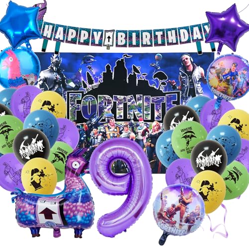 29 Stück Fortnit Geburtstagsdeko 9 Jahre, Gaming Geburtstagsdeko Luftballons Set, Gaming Party Deko Kindergeburtstag, Geburtstag Party Set Mit Game Hintergrund, Thema Geburtstagsparty Junge von yumcute