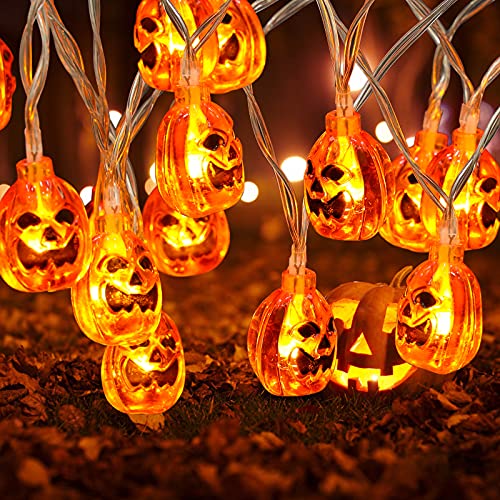 yumcute Halloween-Lichterkette, wasserdicht, 20 LEDs, Halloween-Dekoration mit Kürbissen, 2 Beleuchtungsmodi (Blinkend(Dauerlicht), batteriebetrieben, für Partys, Terrasse, Innen- und Außenbereich von yumcute