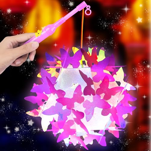 Laternenstab Kinder St Martin Laterne mit Laternenstab, Tragbare Bunt Laternen Bastelset, DIY Led Laterne Bastelset für Feste Geburtstage Martinsumzug Halloween Partys, mit Tutorial von yumcute