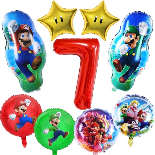 Mari Luftballon, 7th Mari Ballon, Super Bros Foil Balloons Birthday Decoration, Super Mari Geburtstag Deko Foil Balloons Party Set, Party Supplies for Children Party Decoration Balloons von yumcute