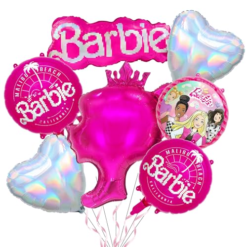 Barbi Luftballon, 7PCS Barbi Ballon, Foil Balloons Birthday Decoration, Pink Girls Foil Balloons Party Set, Barbi Princess Party Supplies for Children Party Decoration Balloons von yumcute