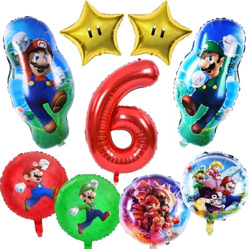 Mari Luftballon, 6th Mari Ballon, Super Bros Foil Balloons Birthday Decoration, Super Mari Geburtstag Deko Foil Balloons Party Set, Party Supplies for Children Party Decoration Balloons von yumcute