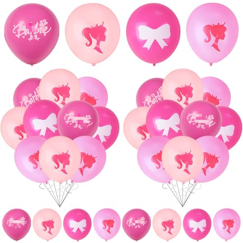 36Pcs Bar-bie Luftballons, Geburtstag Deko Set, Rosa Luftballons Set Kindergeburtstag Deko Luftballons, Prinzessin Thema Dekoration Balloons Birthday Decoration for Children Party Balloons von yumcute