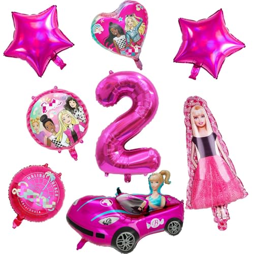 Bar-bie Prinzessin Geburtstag Deko, 2 Jahre Geburtstagsdeko, Luftballons Geburtstag Deko Kindergeburtstag Dekorationen Jungen Mädchen, Rosa Folien Luftballons Kinder Geburtstag Party Dekoration von yumcute