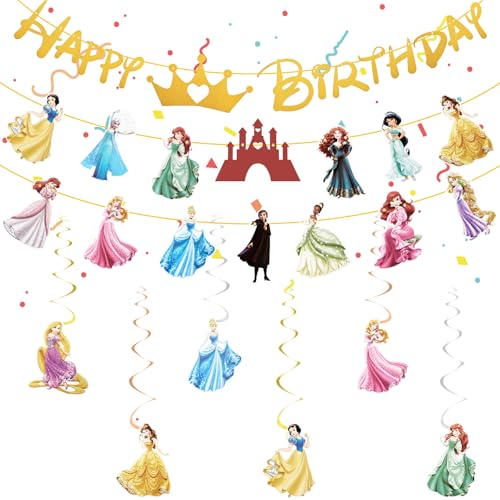 Prinzessin Geburtstag Deko, Prinzessinnen Bunting Girlande Hängende Deko, Prinzessin Party Dekoration für Mädchen, Prinzessin Happy Birthday Banner Partyzubehör für Kindergeburtstag Thema Party von yumcute