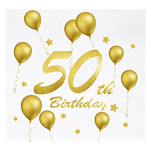 Servietten Geburtstag Gold Servietten 50. Geburtstag, Servietten 33x33 cm 20 Stück Happy Birthday Servietten for Frau Mann 50iger Geburtstag Deko Tischdeko Geburtstag Sparkling Celebration von yumcute