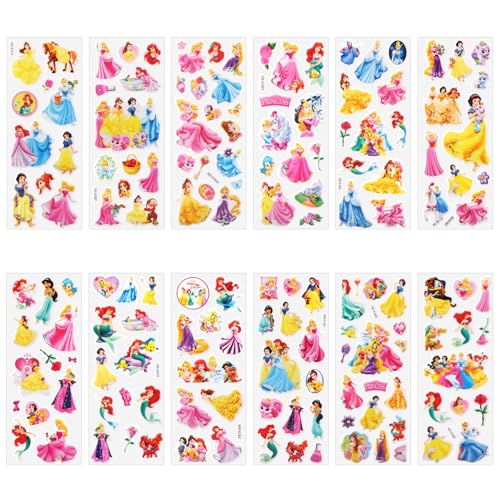 yumcute 3D Puffy Aufkleber für Kinder,12 Blätter Verschiedene Prinzessin Geschwollen Stickers, Niedliche Wiederverwendbare Sticker für Scrapbooking,Jungen Mädchen Kleinkinder von yumcute