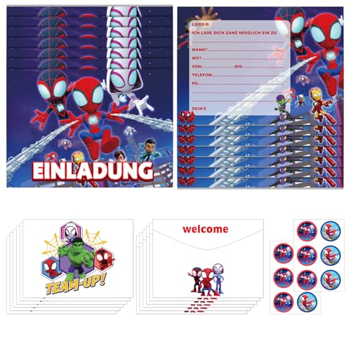 yumcute 12pcs Einladungen Spider Einladung Kindergeburtstag mit Umschlägen und Aufklebern Geburtstagsparty Einladungen,Partyeinladungen Superhelden Einladungen Kinder für Mädchen und Jungen von yumcute