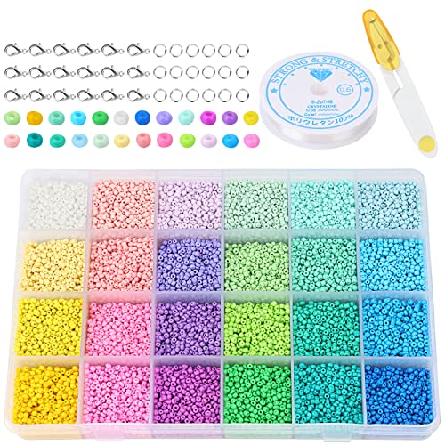 24000 Stück Perlen zum Auffädeln Erwachsene, 24 Farben Armband Perlen Set, Kleine Perlen für Armbänder Set Pastell, Beads for Bracelets, 2mm Glasperlen für Armbänder, Schmuck Selber Machen Set von yumcute