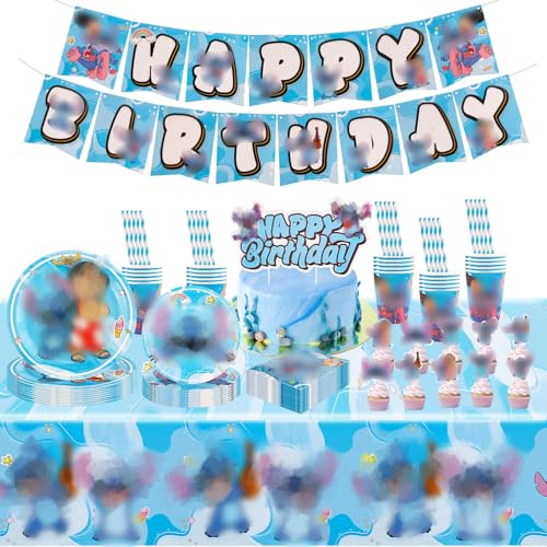 83 Stück Cartoon Geburtstagsdeko Anime Geburtstag Party Deko Partygeschirr Kindergeburtstag Set Birthday Banner Tischdecke Geburtstag Tortendeko Pappteller Strohhalme Becher Servietten für 10 Kinder von yumcute