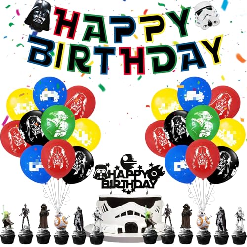 35 Stücke Star Krieg Geburtstagsdeko, Star Kindergeburtstag Party Deko, Star Party Balloons, Wars Thema Birthday Decoration Kit, Cake Topper Happy Birthday Banner für Kinder Geburtstags Party von yumcute