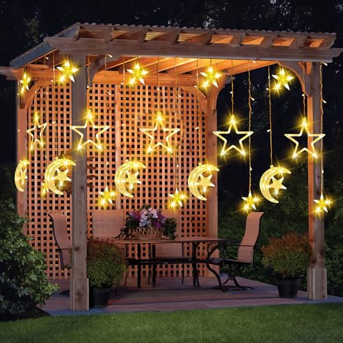 yumcute Ramadan Lichterkette, 120 LED 3.5M Ramadan Deko Muslim Lichter Beleuchtung Aslamische Kalender Dekoration Mond und Sterne Batterie Betrieben Islam Party für Außen Innen Festival Schlafzimmer von yumcute