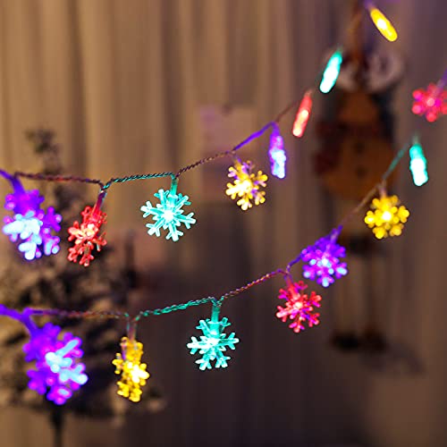 yumcute Schneeflocken-Lichterkette, 6 m, 40 Stück, batteriebetrieben, Schneeflocken-Lichterkette, zwei Modi, glänzende Dekoration für Weihnachten, Hochzeit von yumcute