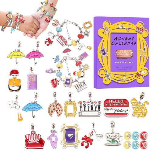 Adventskalender Mädchen Schmuck 2024, Schmuckbastelsets Für Kinder, Weihnachtskalender Schmuck Basteln Mädchen Armbänder mit 2 Armbänder und 22 Accessoires, Weihnachtskalender Schmuck Geschenk von yupeuooe